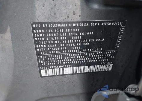 2025 Volkswagen Taos 1.5T Se из США, поврежденный, VIN 3VVSC7B25SM029924